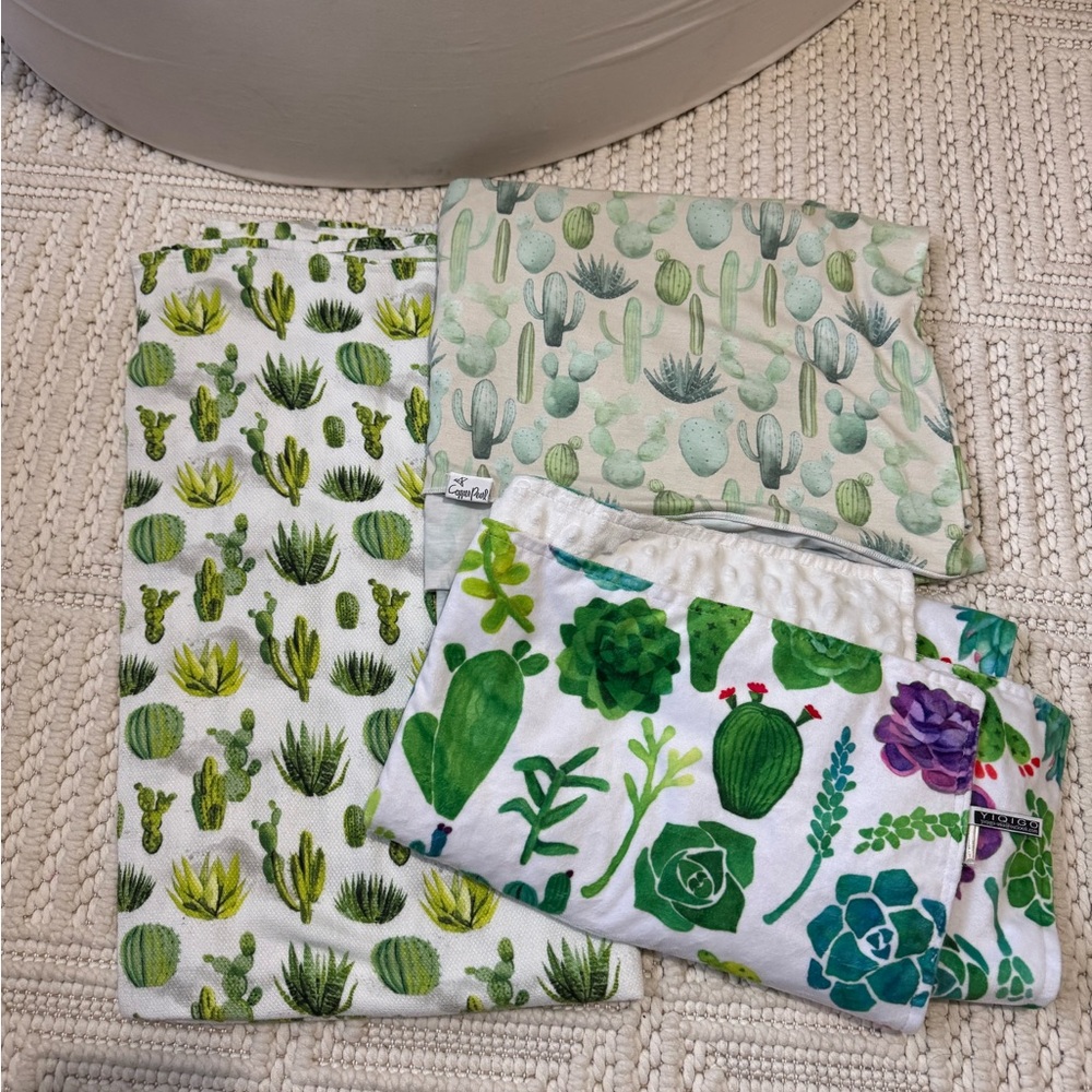 Cactus and Succulent Print swaddles, blanket and crib sheet Set